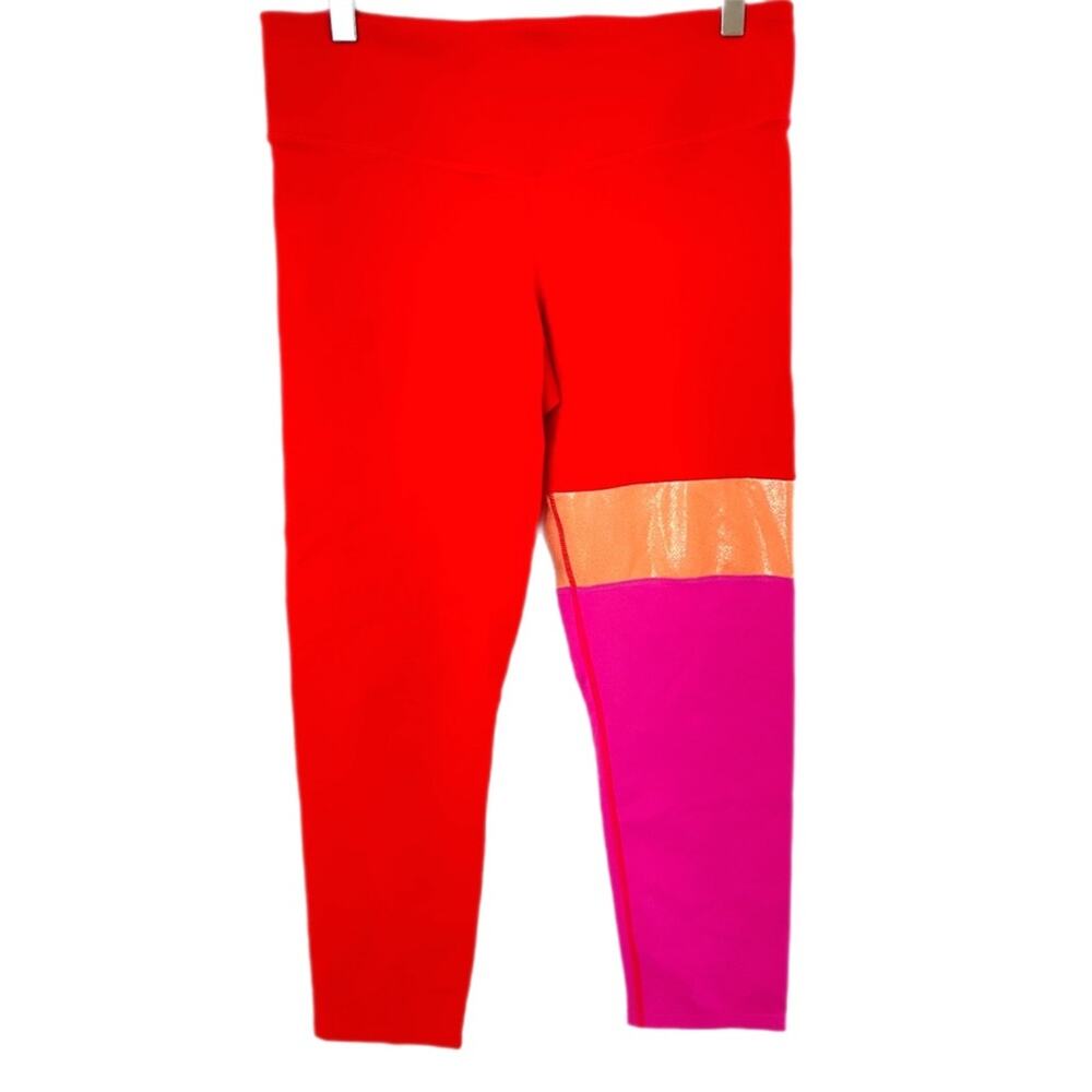 JoyLab Bright Red Pink Color Block Athletic Workout Leggings Size L